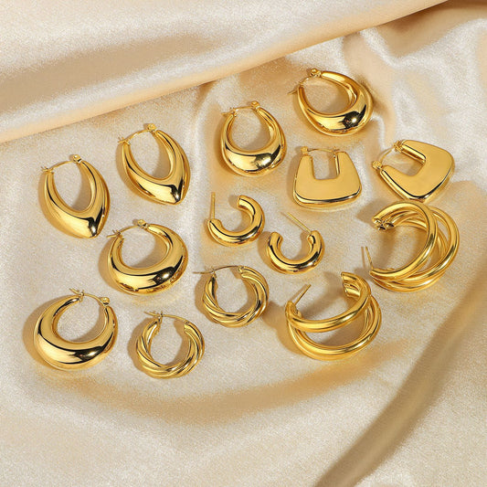 Orecchini a Cerchio Geometrici in Acciaio Inossidabile con Finitura Placcata per Donna, Gioielli per Orecchie alla Moda Minimalisti ed Eleganti