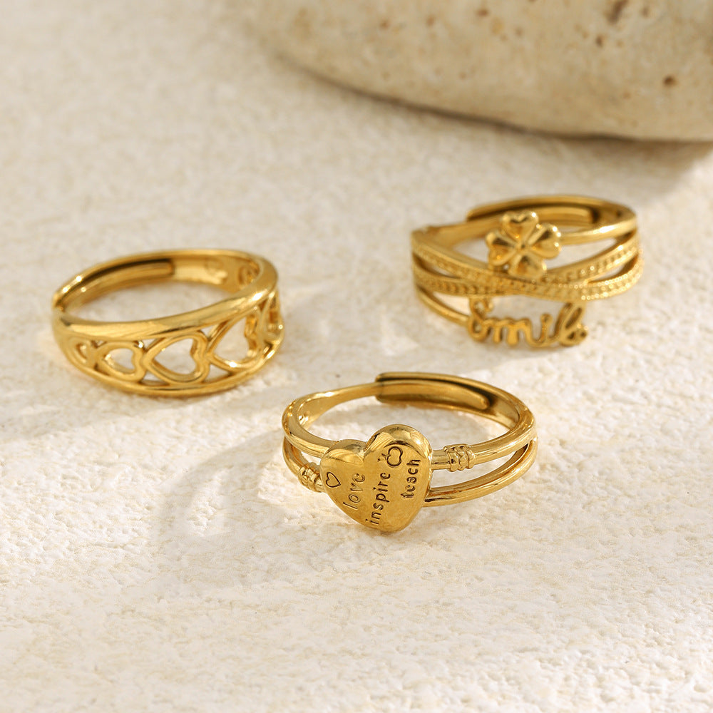 Anello da donna minimalista con lettera a cuore in oro 18 carati placcato in acciaio inossidabile a forma di linea floreale