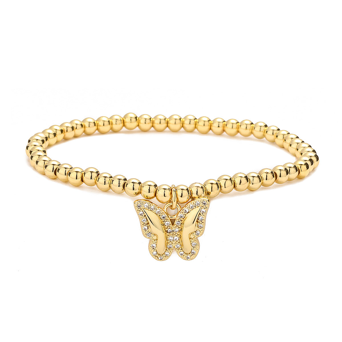 Elegant French-Style Copper Bracelet with Gold Plating, Zircon Inlay, Butterfly and Geometric Design, Women's Fashion Accessory