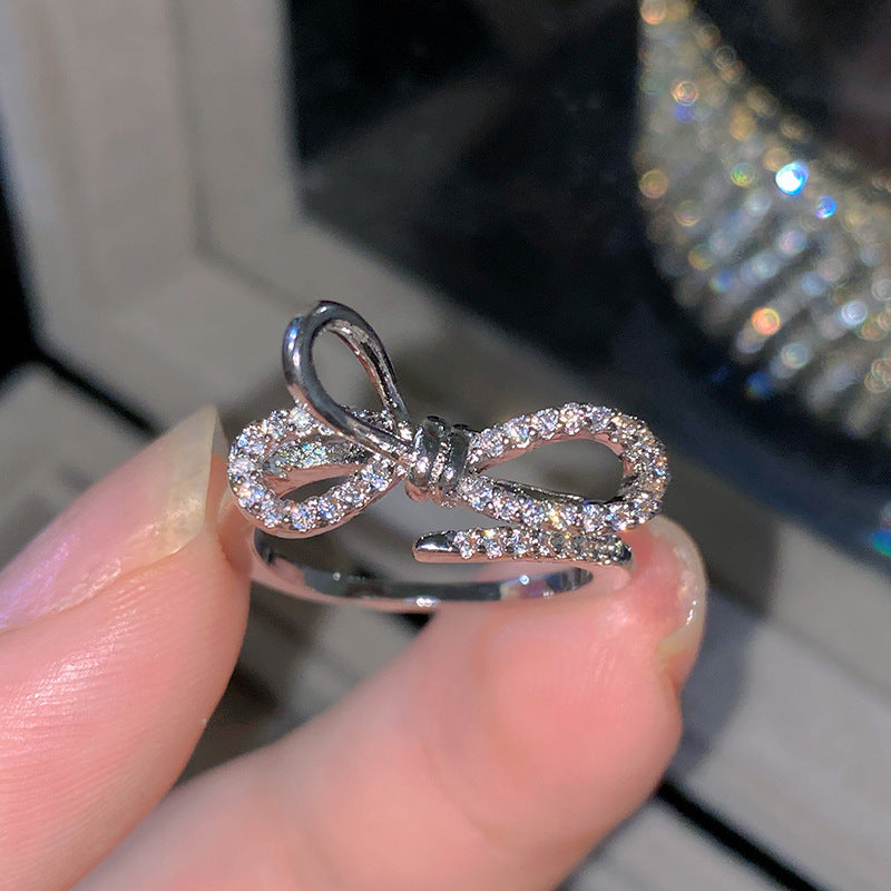 Sweet Elegant Heart Butterfly Brass Ring with Cubic Zirconia Handmade Adjustable