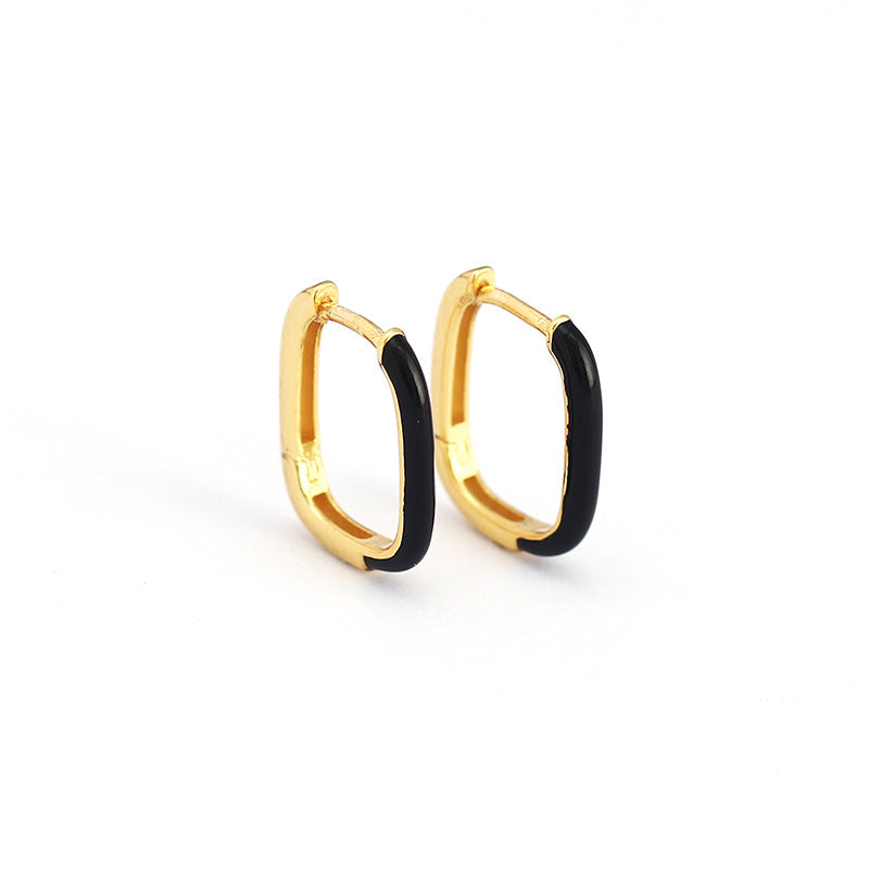 Minimalist Geometric Enamel Earrings for Women in Sterling Silver 925