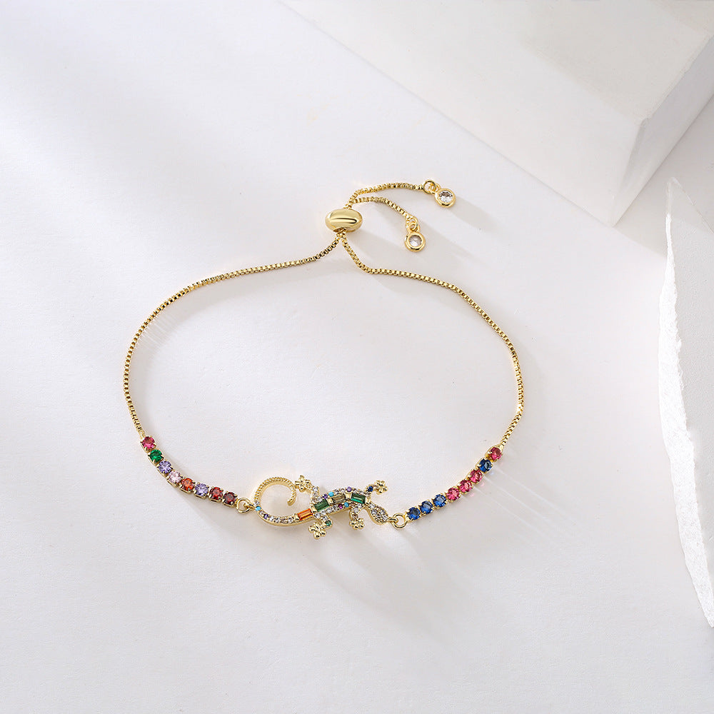 Geometric Style Copper Bracelet with Real Gold Plating and Zircon Inlay for Women