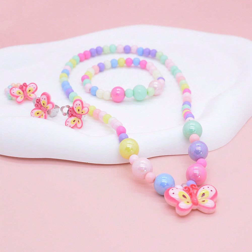 Set di collane con ciondoli a farfalla, coniglietto, arcobaleno e sirena su catena di perline per bambini