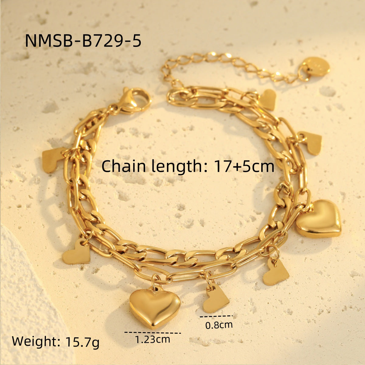 Vintage-Inspired Women's Stainless Steel Plated Bracelet with Heart Pendant and Tassel Detail