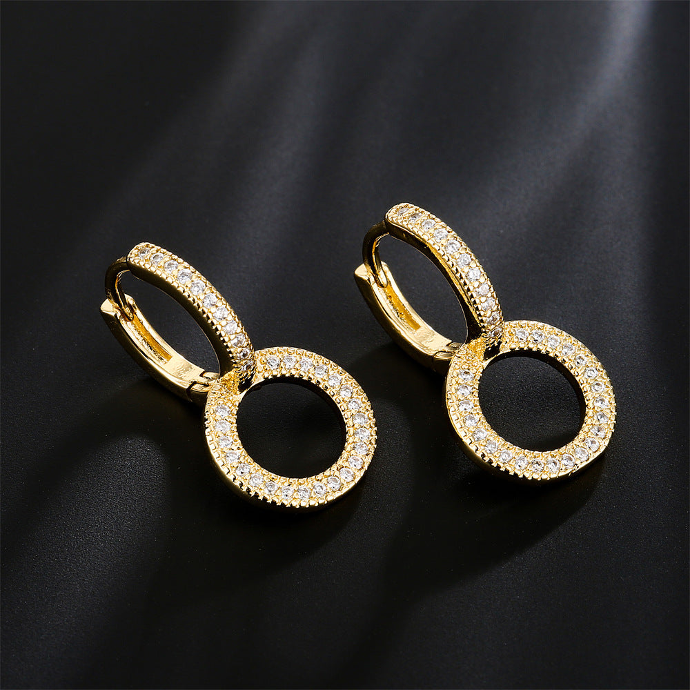 Minimalist Geometric Brass 18K Gold Plated Cubic Zirconia Inlay Earrings for Women