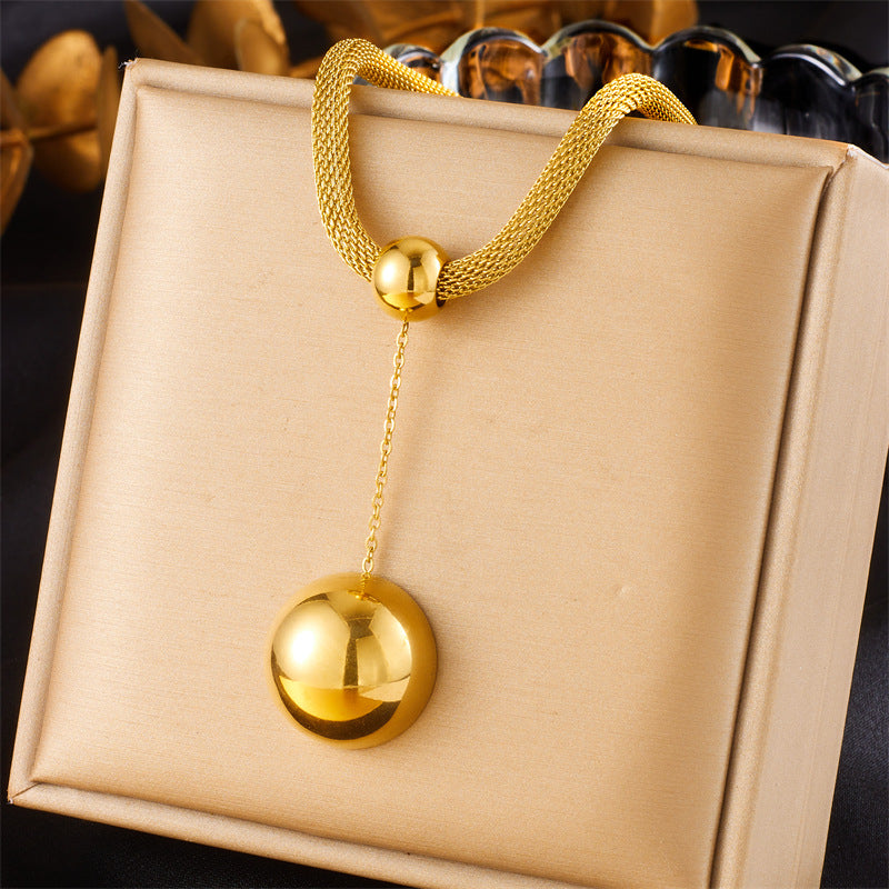 Vintage Minimalist Fashion Gold-Plated Stainless Steel Circle Earrings Necklace Bracelet Set