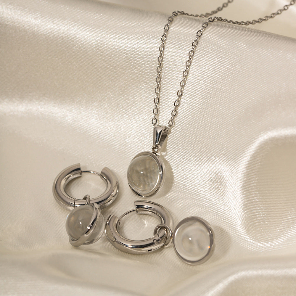 Minimalist Round Glass Ball Pendant Necklace for Women with Titanium Steel Pendant and Stainless Steel Chain Plated Finish
