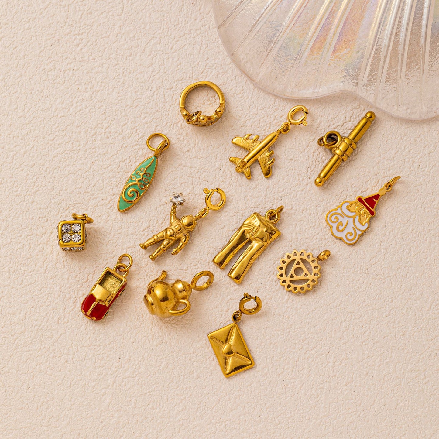 Vintage PVD Gold Plated Stainless Steel Geometric Astronaut Charm Bar