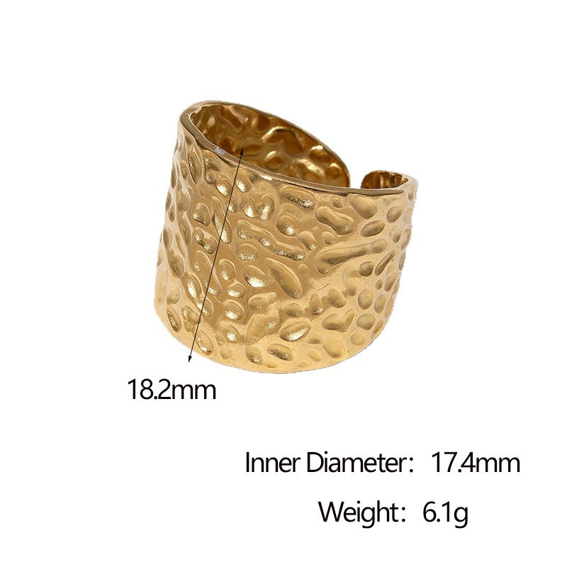 Minimalist Geometric Stainless Steel Open Ring with Hammered Texture and 18K Gold Plating for Women