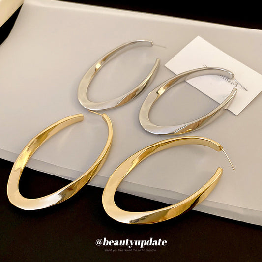 Orecchini a Cerchio in Rame Elettroplaccato Stile Chic con Perni in Argento Sterling 925, Design Geometrico Ovale, Gioielli da Donna di Moda per Tutti i Giorni