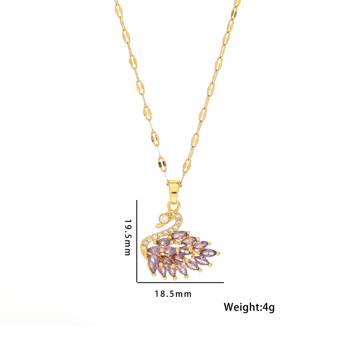 Collar Minimalista de Cisne en Acero de Titanio con Incrustaciones de Pedrería en Cadena Ondulada para Mujer