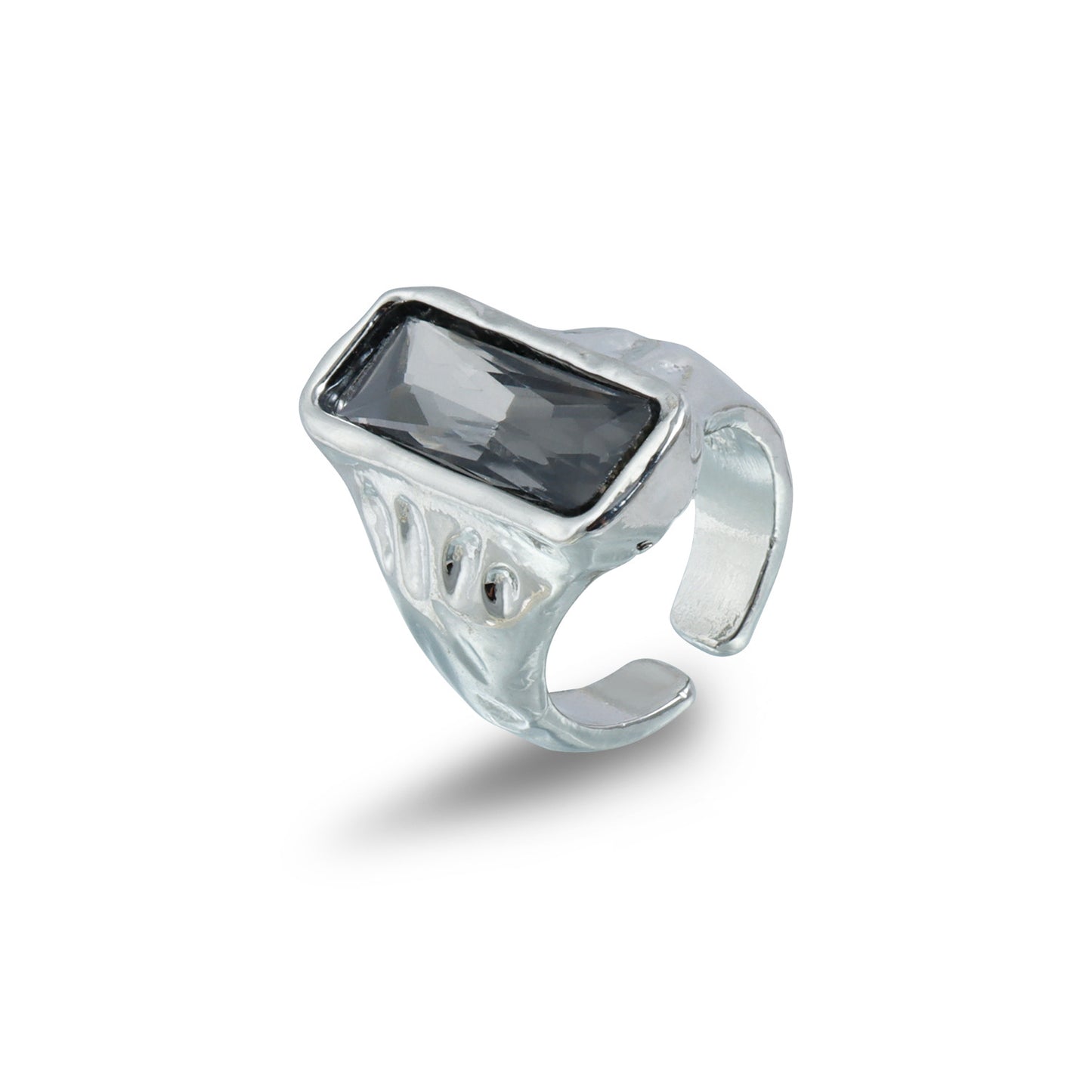 Sweet Streetwear Geometric Black Rhinestone Plated Adjustable Ring for Women