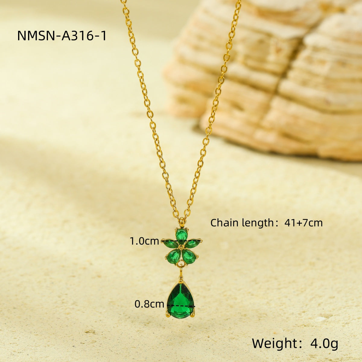 Collana da donna in acciaio inossidabile con zirconia a forma di petalo e finitura placcata