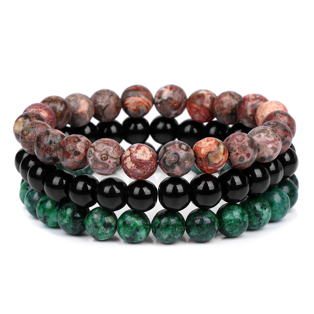 8mm Natural Rose Quartz and Agate Geometric Beaded Bracelet Unisex Crystal Jewelry