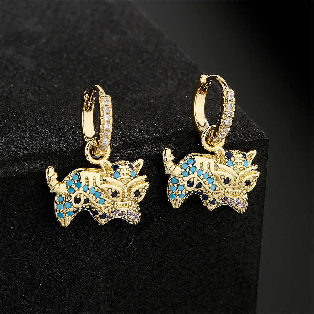 Orecchini da donna geometrici minimalisti in rame con micro-pavé di zirconi e placcatura in oro 18K