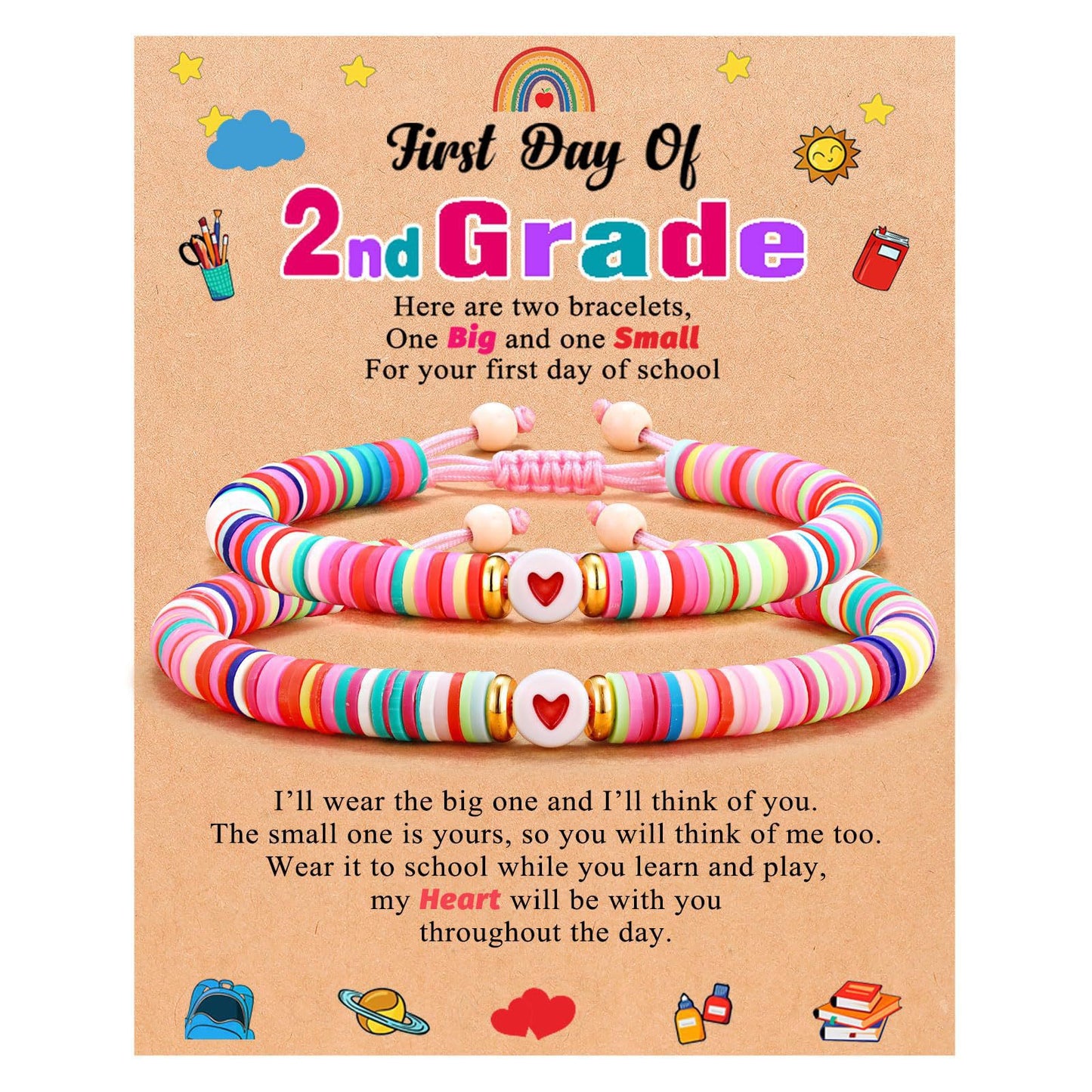 Sweet Geometric Heart Resin Beaded Bracelet Set Unisex Handmade Colorful Soft Clay Jewelry