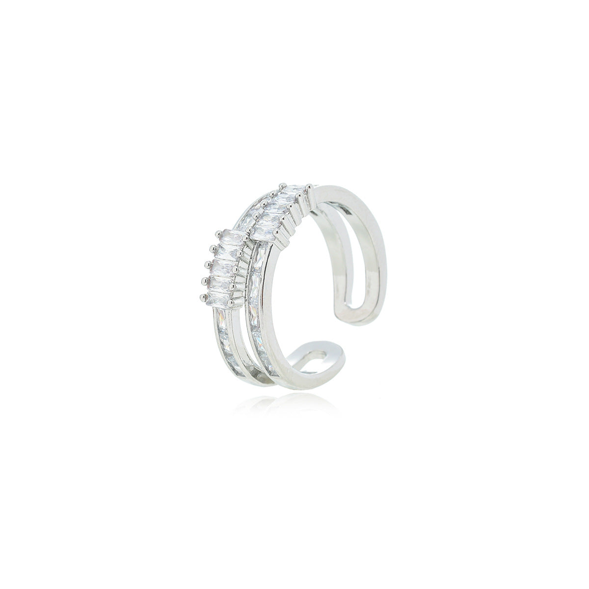 Anillo de acero de titanio geométrico ajustable de lujo minimalista para mujer con circonita micropavé de doble capa