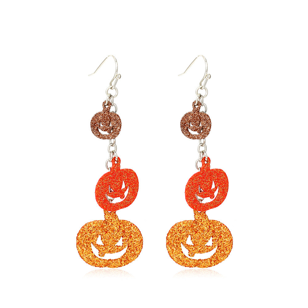 Pendientes de Araña y Calavera con Temática de Halloween y Motivo de Calabaza en Aleación con Acabado Chapado en Oro para Uso Unisex
