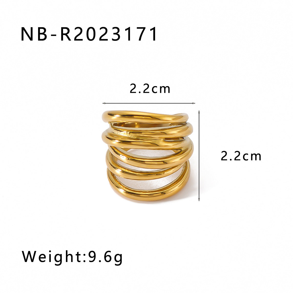 Anello geometrico in acciaio inossidabile placcato oro 18K, unisex, dal design contemporaneo e minimalista