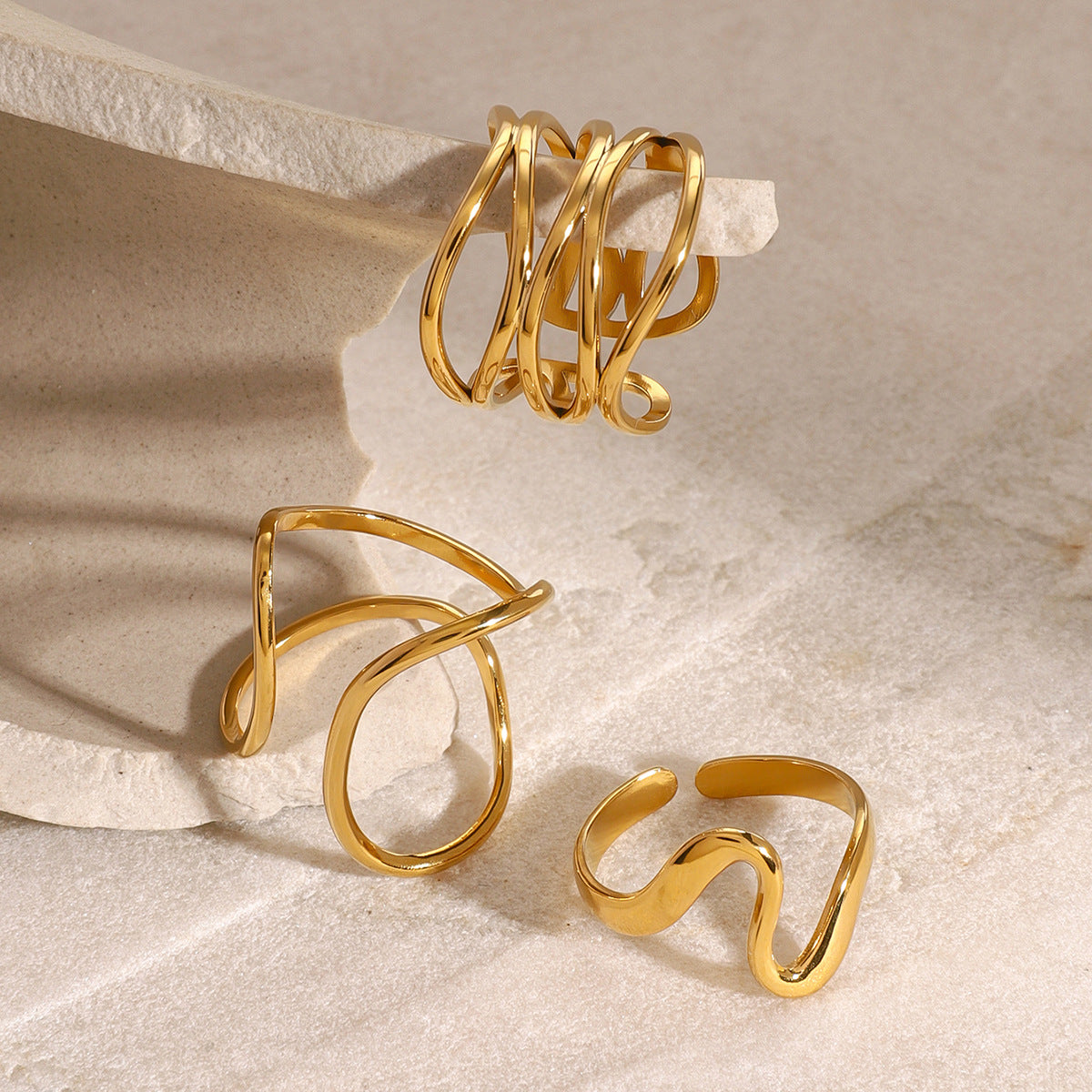 Geometric Gold Plated Stainless Steel Ring for Women