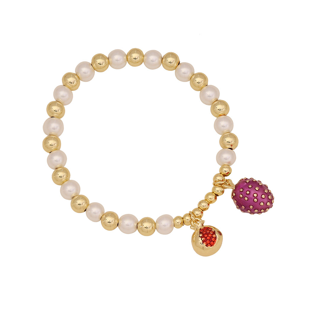 Sweet Cherry and Strawberry Beaded Bracelet in Brass with Handcrafted Farmhouse Style Fresh and Cute Design