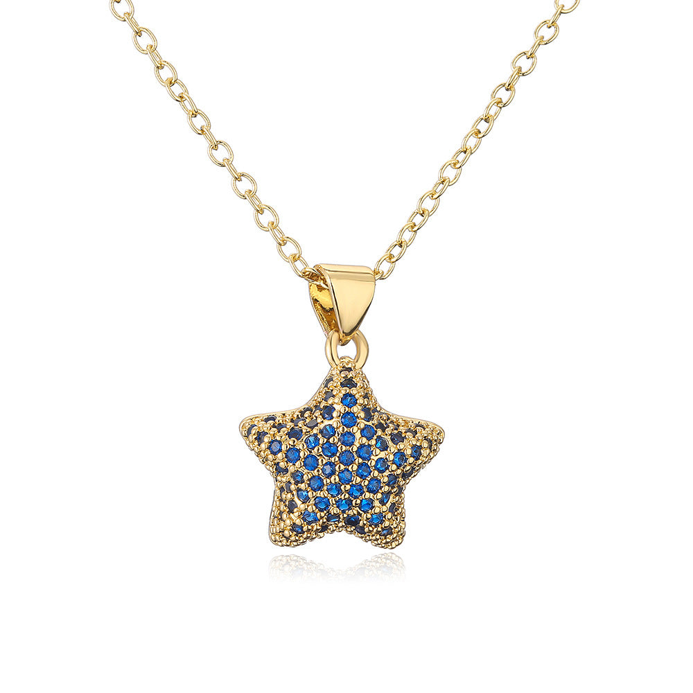 Collana con ciondolo a stella geometrica minimalista da donna con base in rame placcata in oro 18 carati e zirconi cubici micro-pavé
