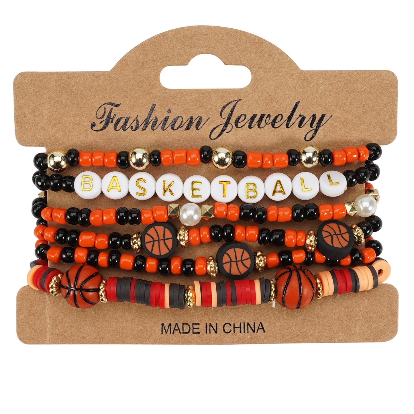 Bracciale elastico con perline, motivo palla sportiva, in vetro, rotondo, unisex