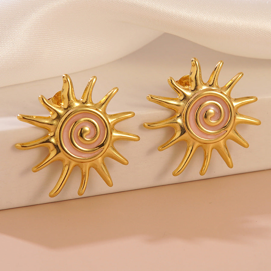 Aretes de turbina solar de acero inoxidable con goteo de aceite coloridos Sweet Streetwear