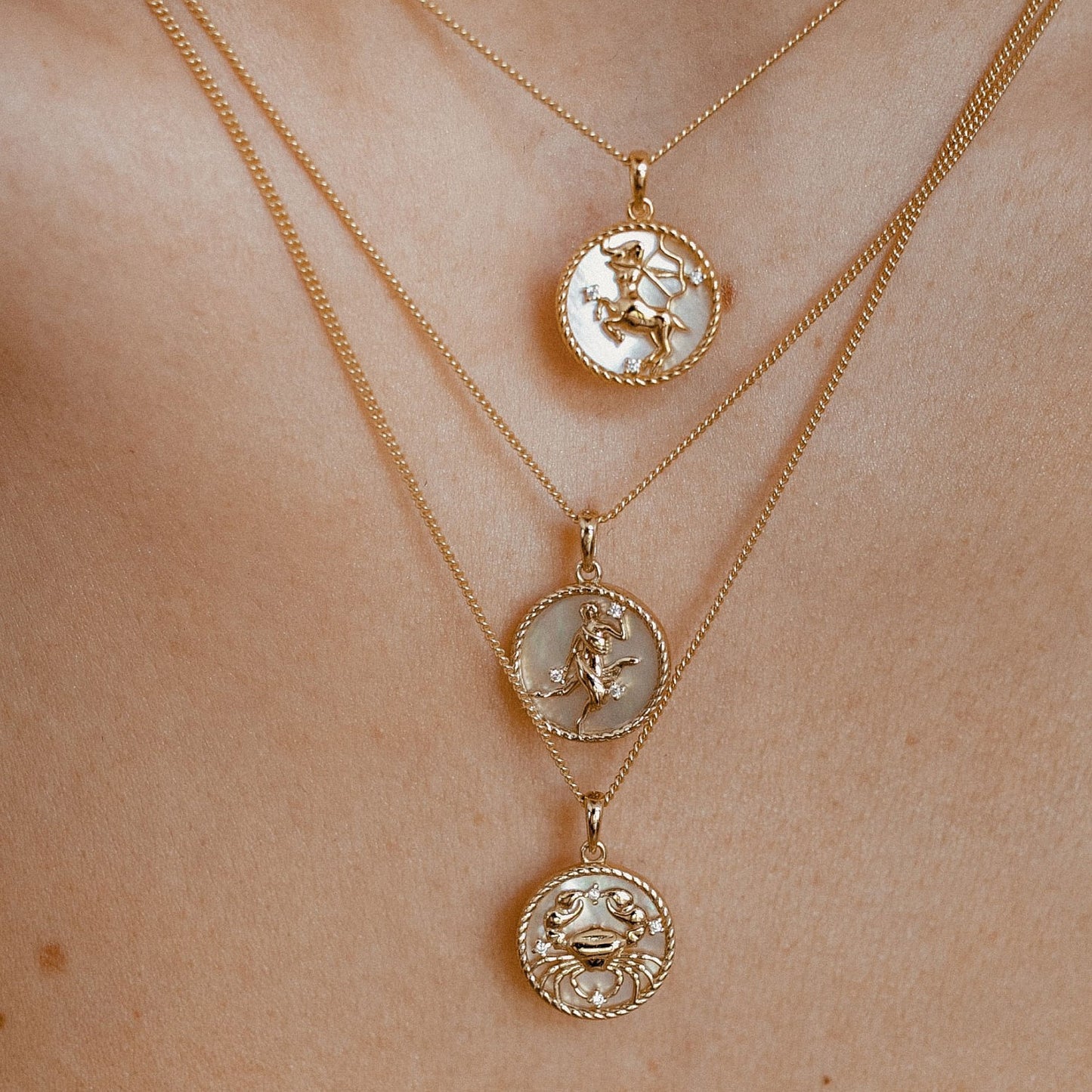 18K Gold Plated Titanium Steel Round Zodiac Coin Necklace PVD Finish Unisex