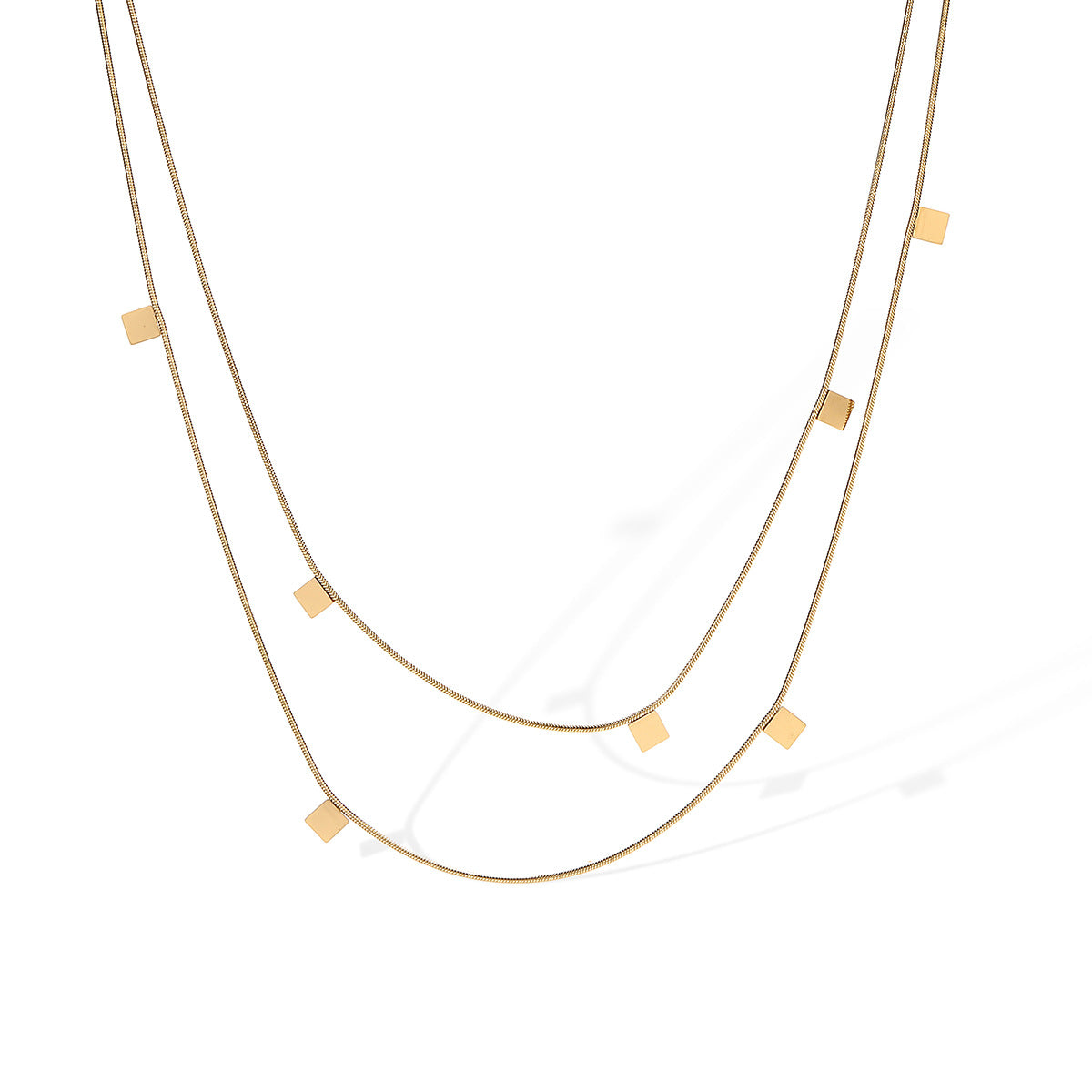Minimalist Geometric Stainless Steel Necklace for Women with 18K Gold Plating, Double-Layer Stackable Pendant