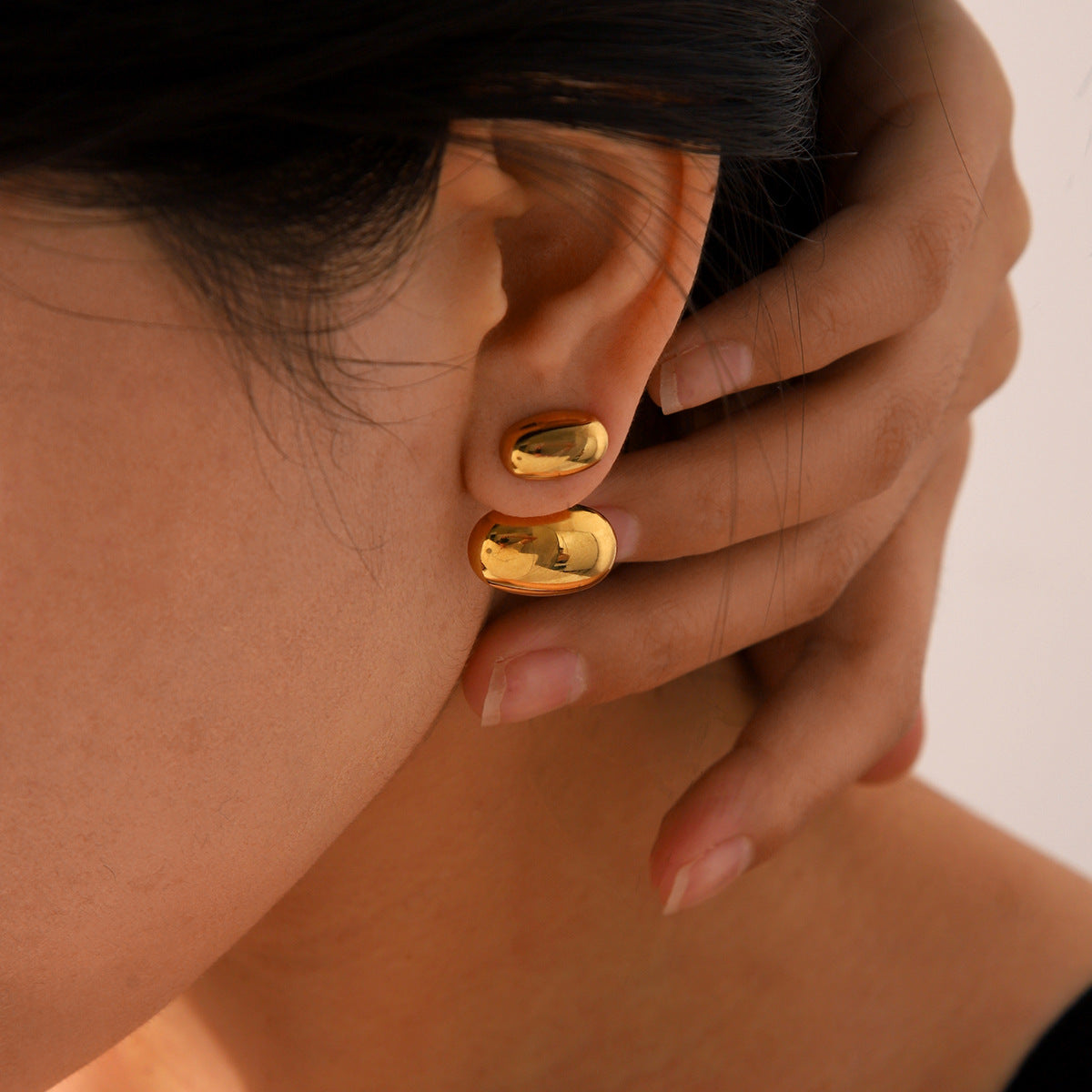 Orecchini a perno da donna in acciaio inossidabile geometrici ellittici placcati oro 18 carati, stile minimalista Ins