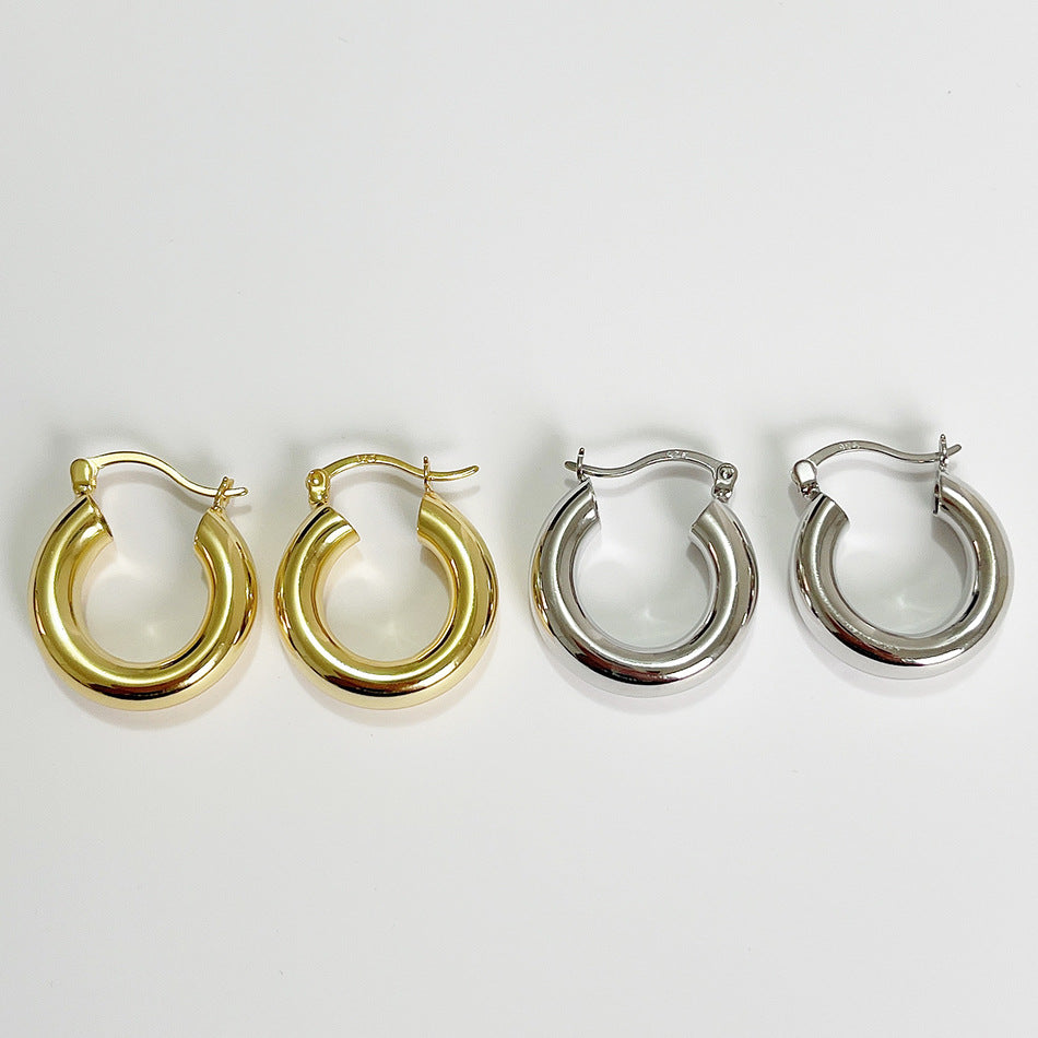 Orecchini a Cerchio Rotondi a C da Donna in Argento Sterling (925) Stile Francese, Gioielli Moderni Minimalisti