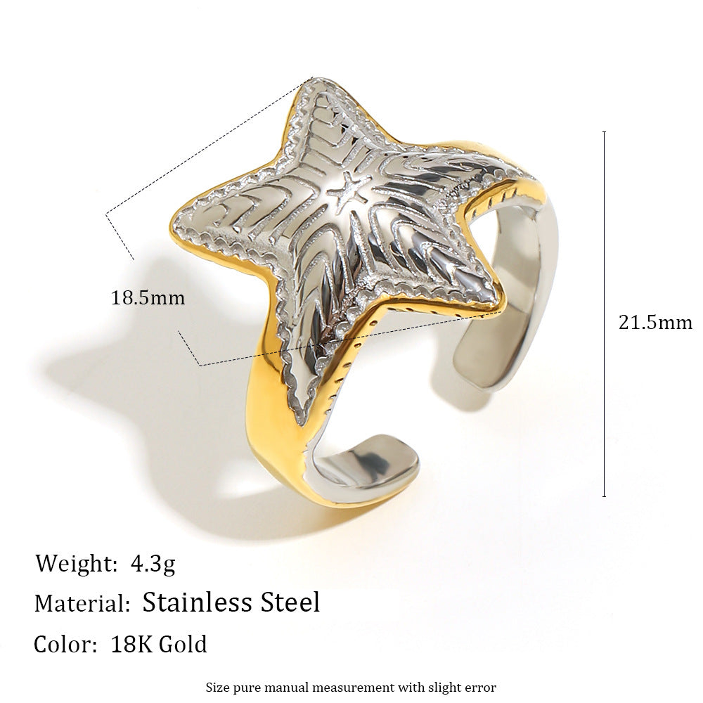 Minimalist Geometric Starfish-Shaped Stainless Steel Ring with 18K Gold Plating for Women
