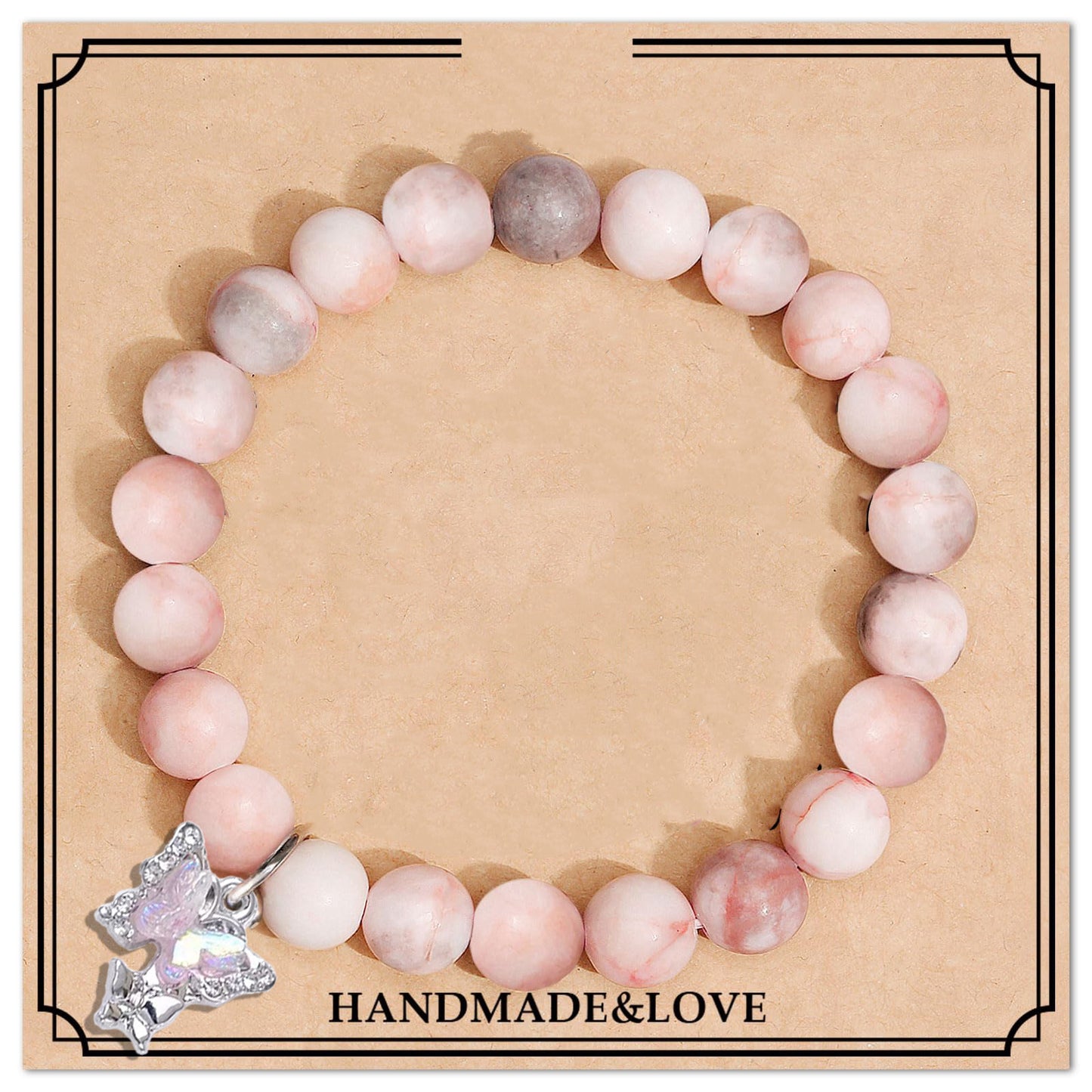 Unisex Heart Natural Stone Beaded Bracelet