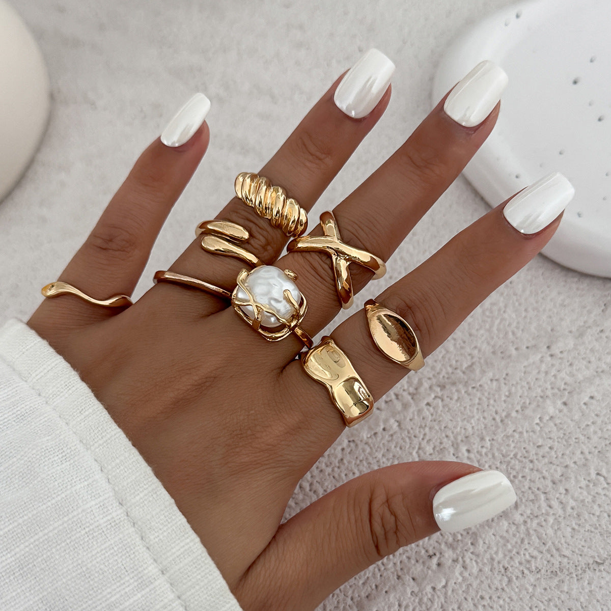 Minimalist Geometric Teardrop Alloy Plated Open Ring for Women