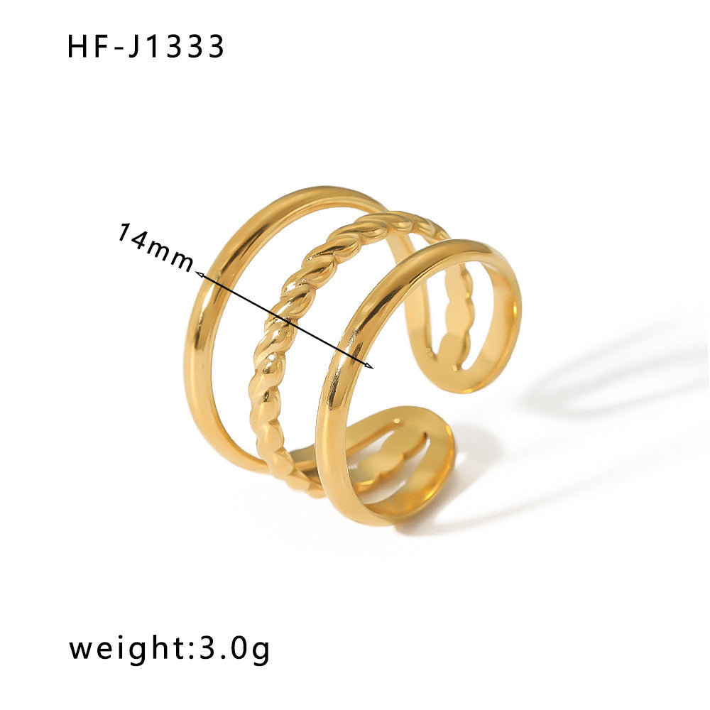 Anello Aperto Minimalista in Acciaio Inossidabile da Donna con Forma Geometrica e Finitura Placcata in Oro 18K Sottovuoto