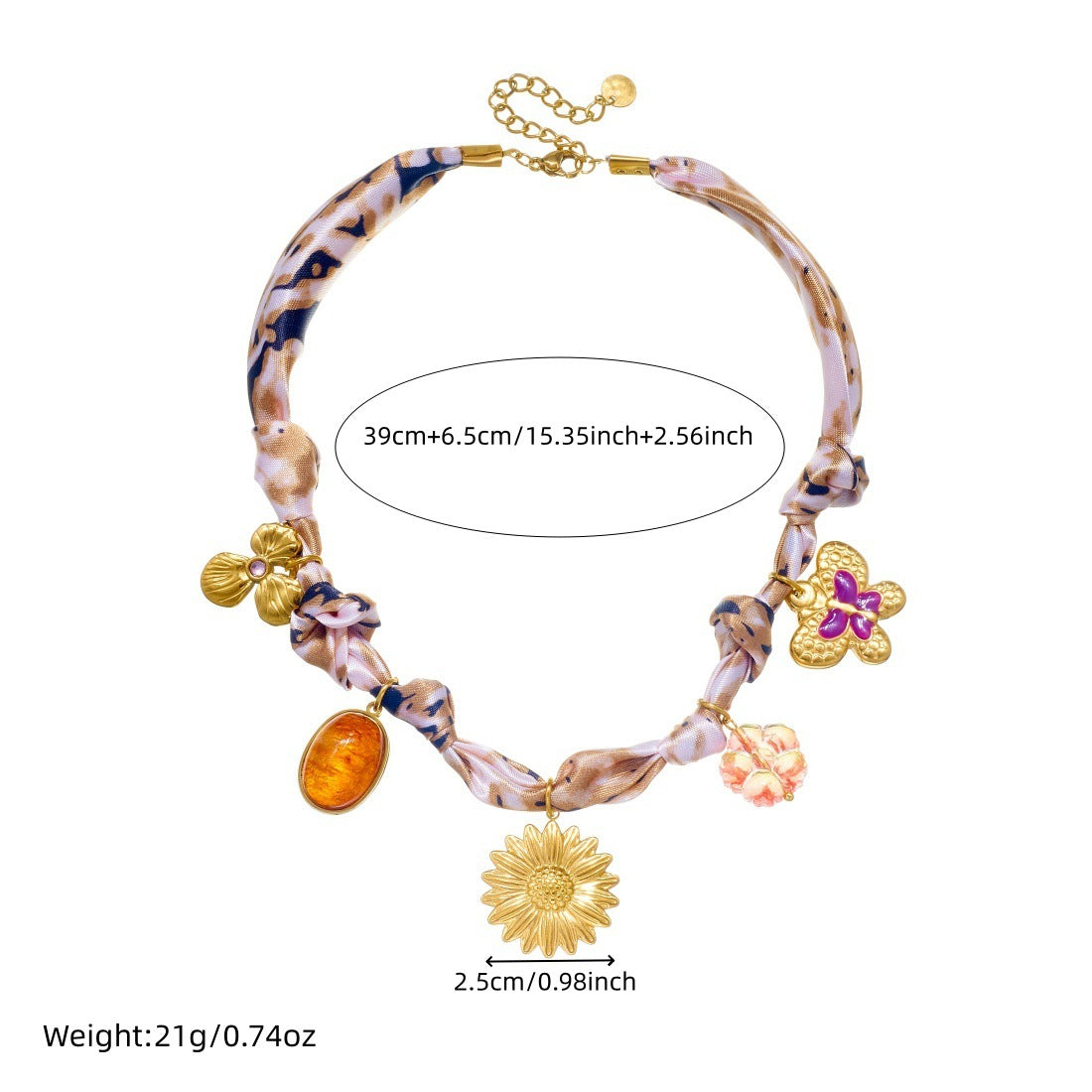 Vintage Gold Plated Drip Oil Stainless Steel Sunflower Butterfly Floral Pendant Necklace for Women