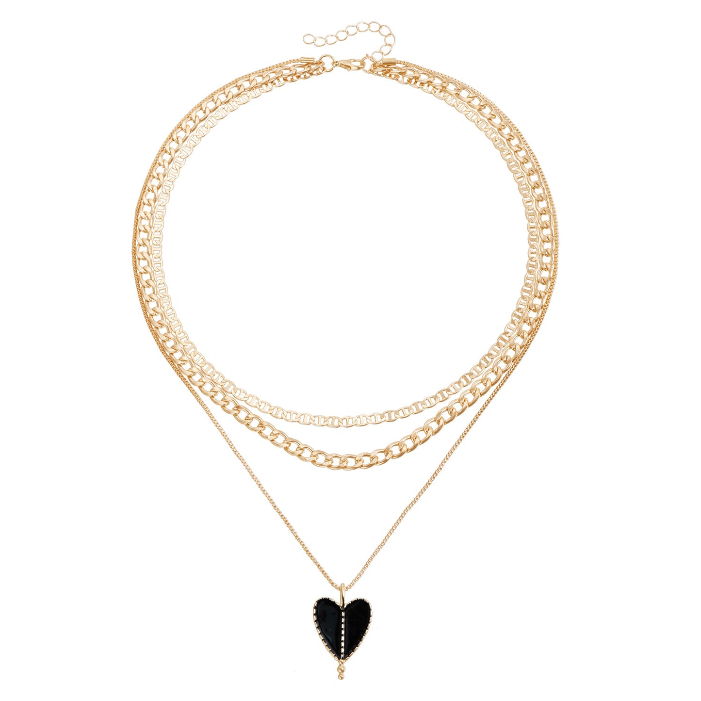 Vintage-Inspired Symmetrical Heart Pendant Necklace for Women Alloy with Enamel Finish Fashion Layered Clavicle Chain