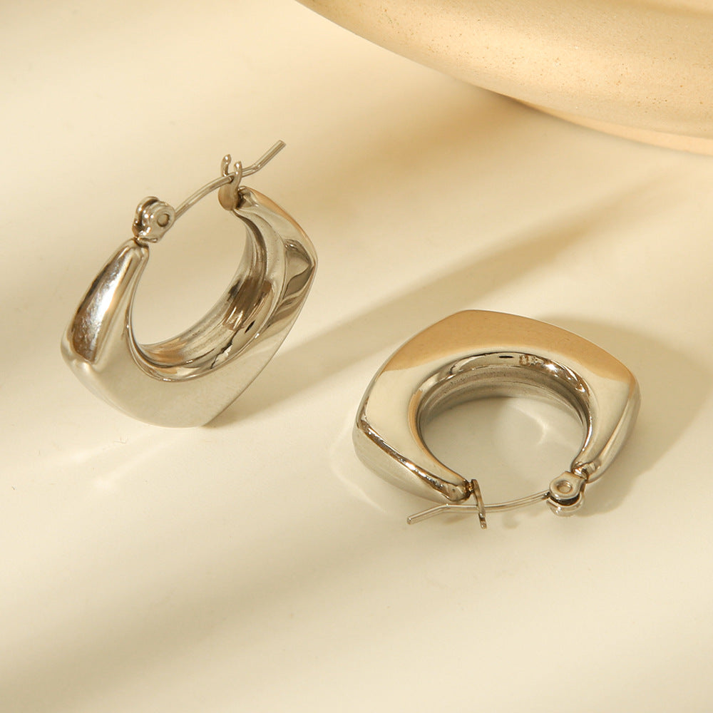 Geometric Hollow Stainless Steel Earrings for Women with Vacuum Plating Finish Fashionable and Fade-Resistant