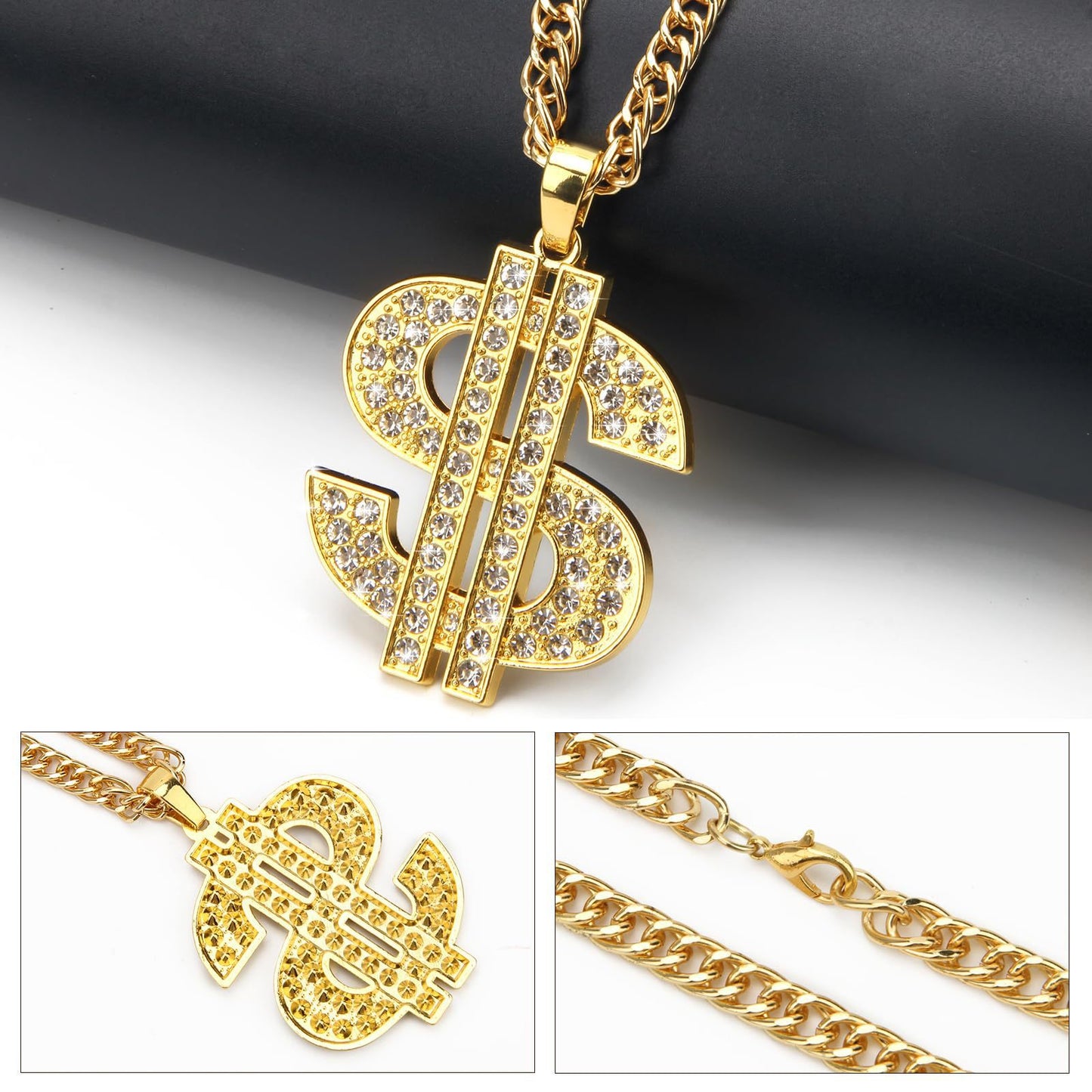 Bold Hip Hop Style Dollar Sign Pendant Necklace for Men and Women, Polished Alloy Chain with Titanium Steel Pendant
