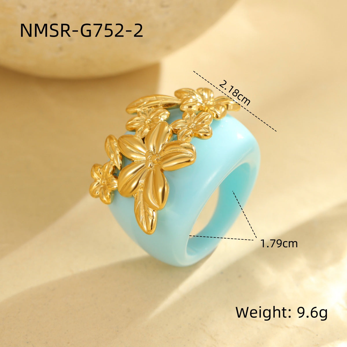 Anello geometrico floreale di lusso da donna in acciaio inossidabile con finitura placcata, accessorio di moda versatile