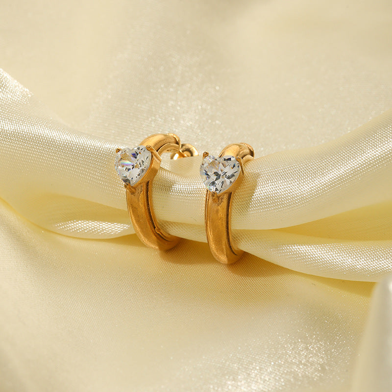 Orecchini da donna geometrici minimalisti in acciaio inossidabile con intarsio in strass e placcatura in oro 18 carati