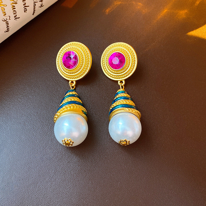 Vintage Pearl Drop Earrings with Gold Plating Stainless Steel Posts for Women