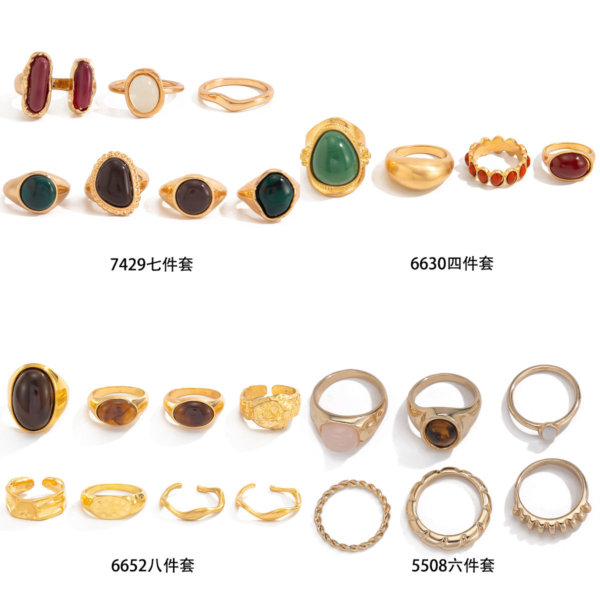Vintage Luxury Oval Geometric Gemstone Plated Zinc Alloy Open Ring for Women
