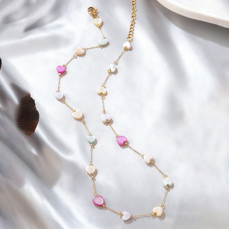 Set de collar y pulsera de acero inoxidable chapado en oro de 18 quilates con diseño minimalista de corazón, lágrima y cuentas para mujer