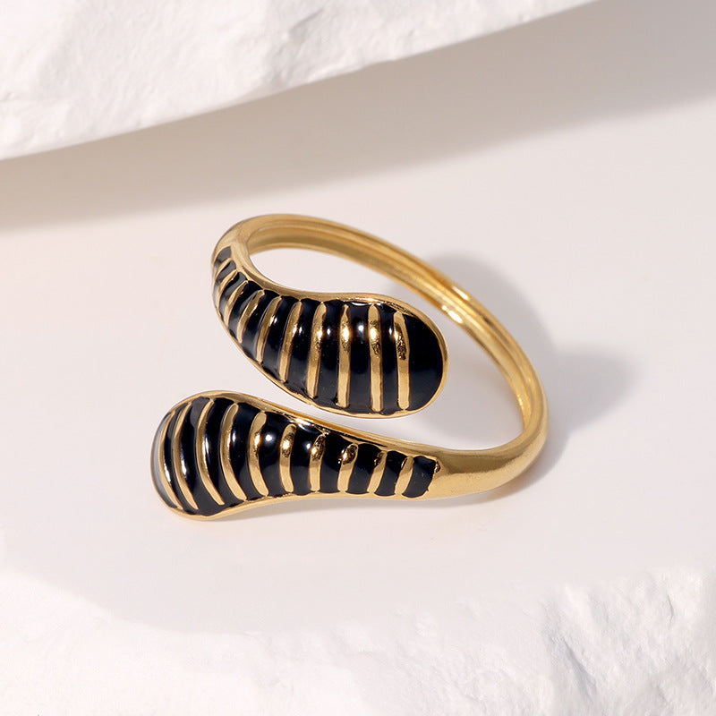Vintage Drip-Shaped Open Ring in Stainless Steel with Plating Finish for Women