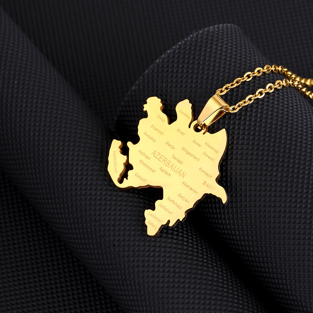 Collana geometrica in acciaio inossidabile con ciondolo a mappa dell'Azerbaigian, catena placcata in titanio per unisex