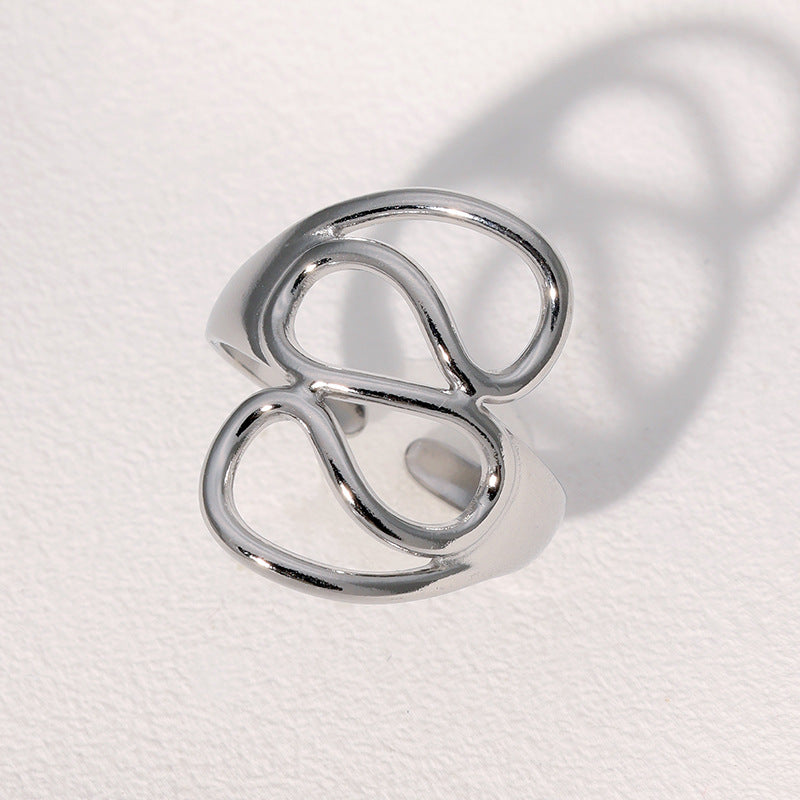 Minimalist Geometric Stainless Steel Ring with Plated Finish for Women, Hypoallergenic Adjustable Open Band