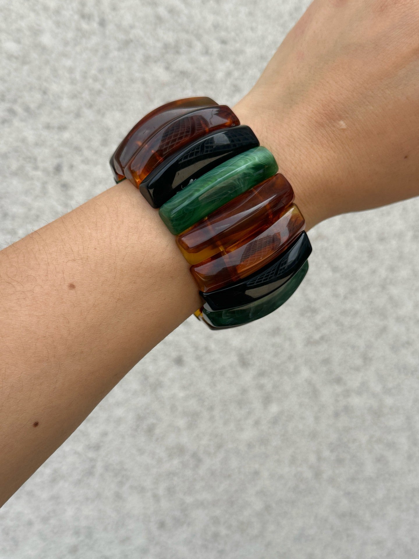 Vintage Geometric Alloy and Resin Plated Wide Cuff Bracelet