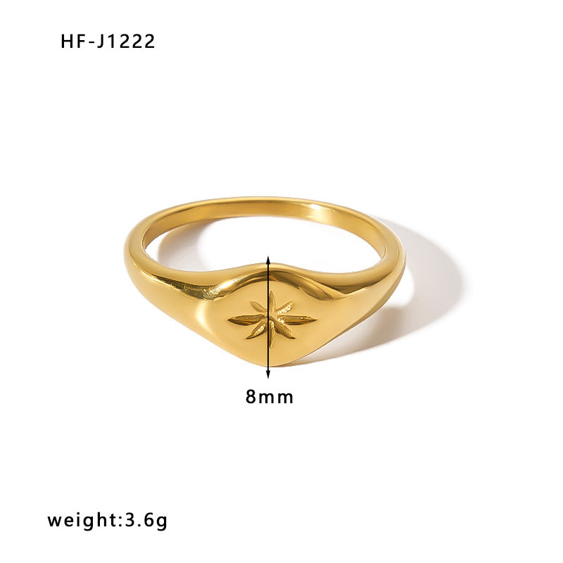 Anello da donna placcato oro in acciaio inossidabile, con stella esagonale geometrica d'ispirazione vintage e un'eleganza minimalista e chic
